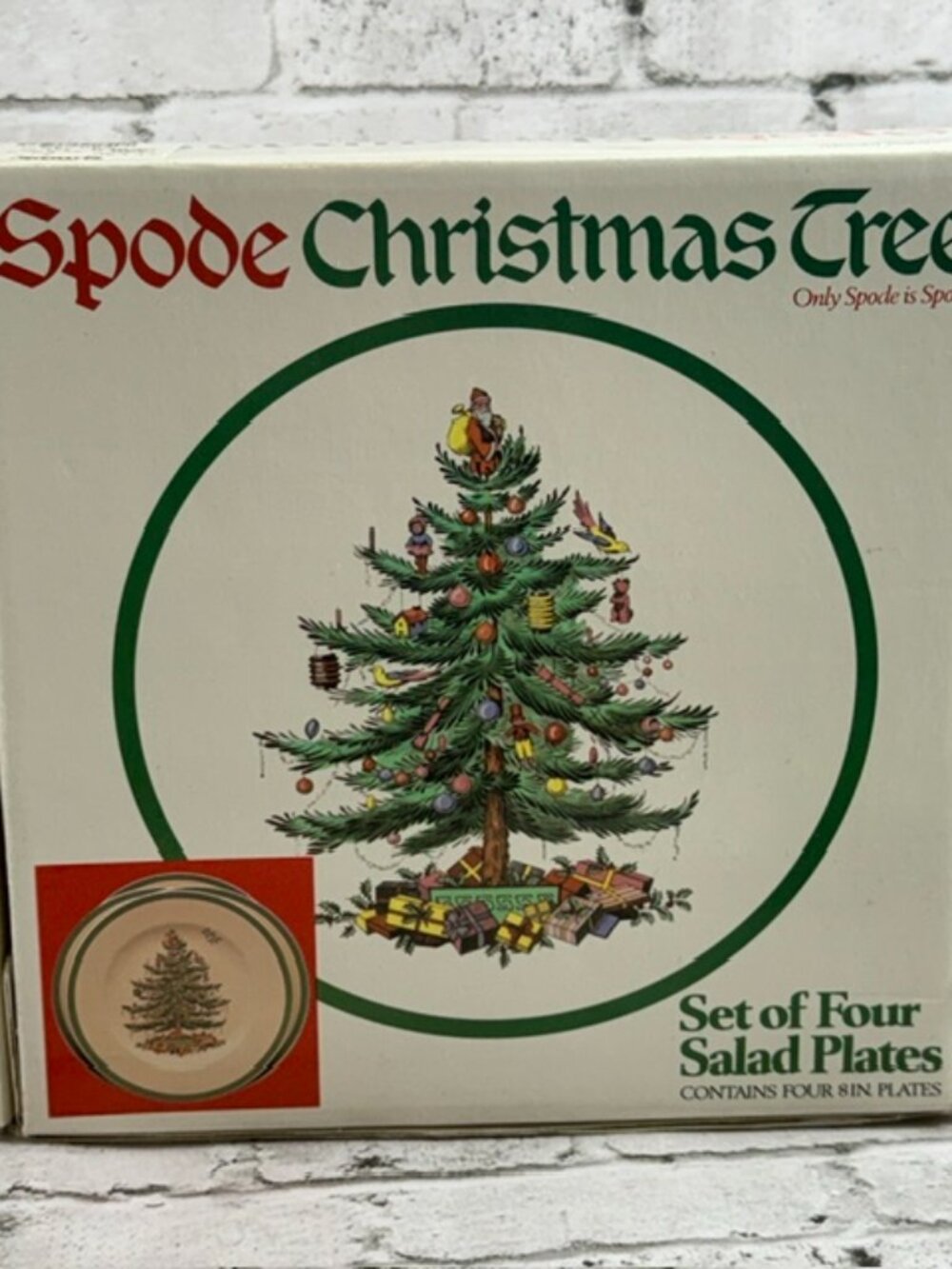Vintage Spode Christmas Tree Set 4 Salad Plates Box Holiday Retired Limited 1